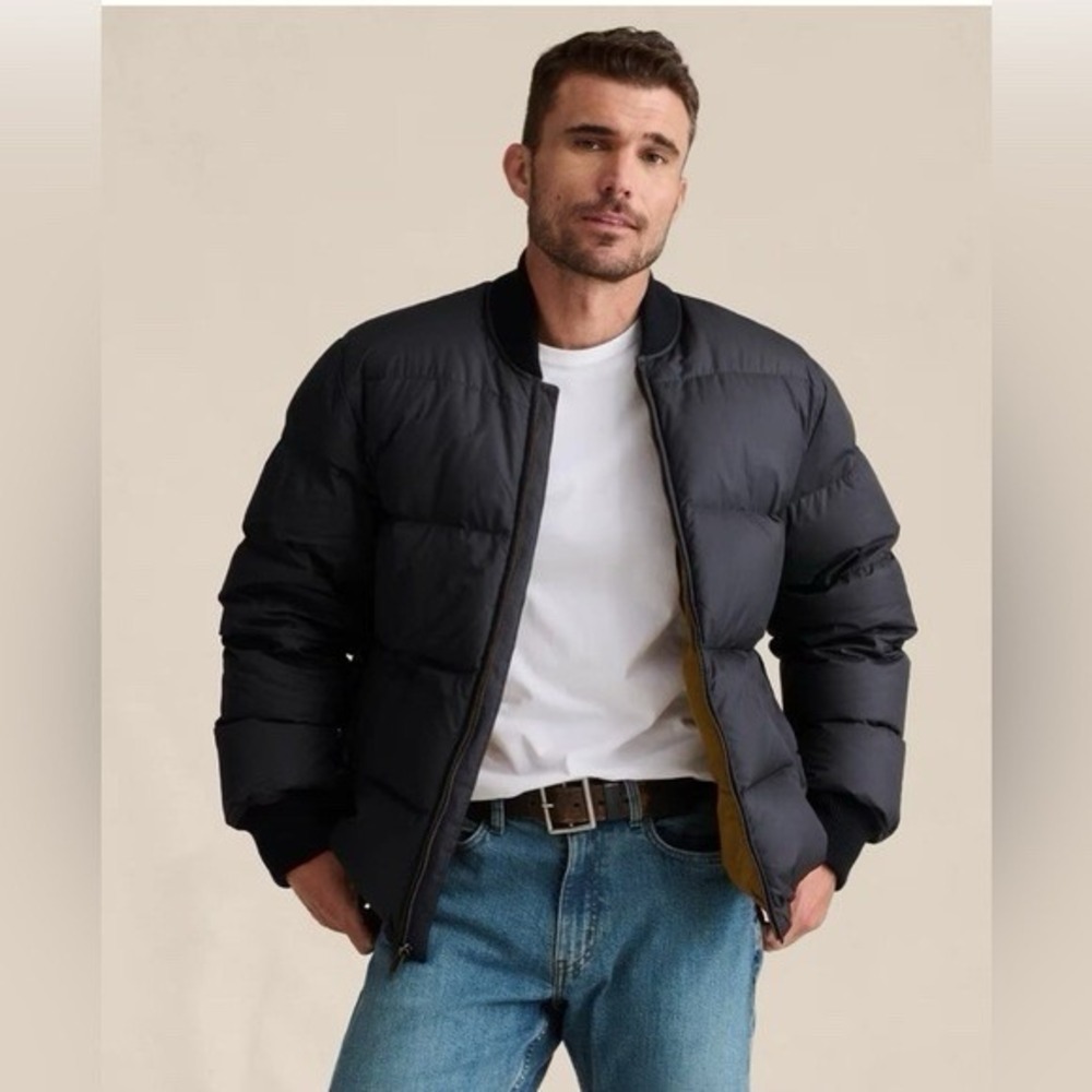 EDDIE BAUER Puffer GOOSE DOWN Bomber Jacket XL Black Tan 650 FP‎ NWT NEW $279